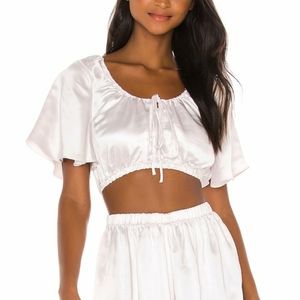 LPA Flutter Sleeve Satin Top Blouse Sz S